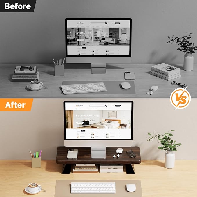 Monitor Stand - 24 Inch Wood Monitor Stand Riser, 220 Pounds Load Capacity Desk Monitor Riser for Laptop/PC/Printer, Desktop Stands Organizer for Home Office