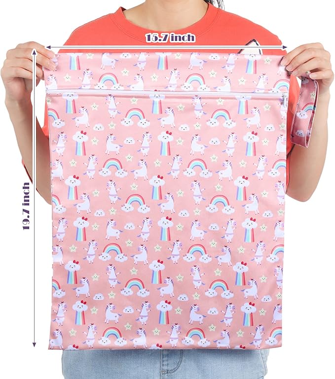 Shappy 2 Pack Large Travel Laundry Bags, Large Wet Dry Waterproof Dirty Clothes Bag for Suitcase, Swimsuit Beach Gym College Dorm Wet Bag(Unicorn)