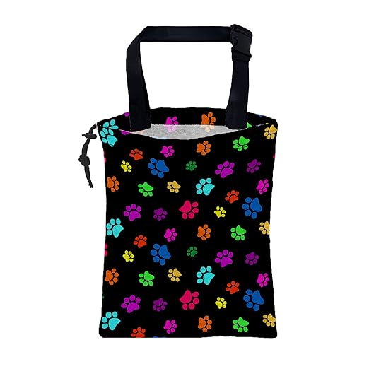 Car Garbage Bag Colorful Paw Prints Hanging Canvas Car Trash Bag Waterproof Drawstring Car Back Seat Organizer for Car Back Front Seat Console with Adjustable Buckle