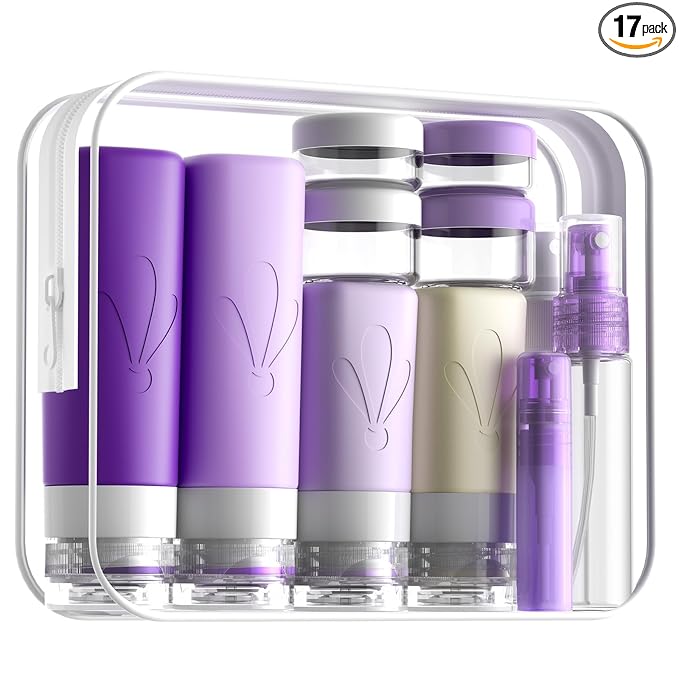 INSFIT 17 Pack Travel Bottles for Toiletries, TSA Approved 3oz 2oz Travel Size Toiletries, BPA Free Leak Proof Squeezable Silicone Tubes Travel Essentials for Shampoo Conditioner Lotion Soap