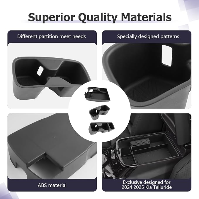 LUWU 2025 2026 Telluride Accessories for 2024 2025 2026 Kia Telluride Accessories Center Console Organizer Armrest Storage Box with Coin Box, Center Console & Rear Seat Cup Holder 3-Pack