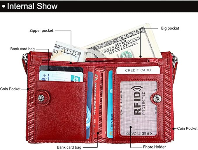 Men's Folding Double Zip Wallet RFID Blocks Retro Short Coin Purse
