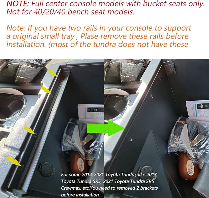 EDBETOS Center Console Tray Organizer Compatible with Toyota Tundra 2014 2015 2016 2017 2018 2019 2020 2021 Accessories, Armrest Secondary Storage Box (Blue Trim)