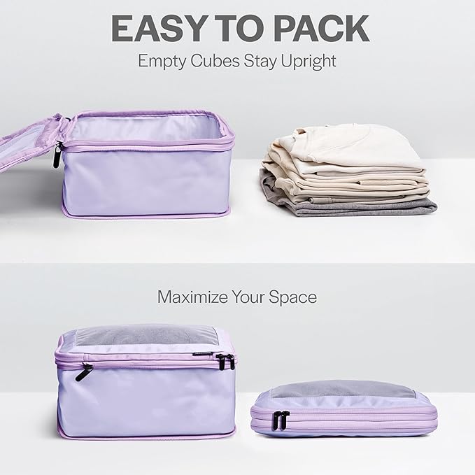 Aerotrunk Compression Packing Cubes for Travel - Luggage Organizer Bags - Double Zipper Packing Cubes for Suitcases (12-Pack, Purple)
