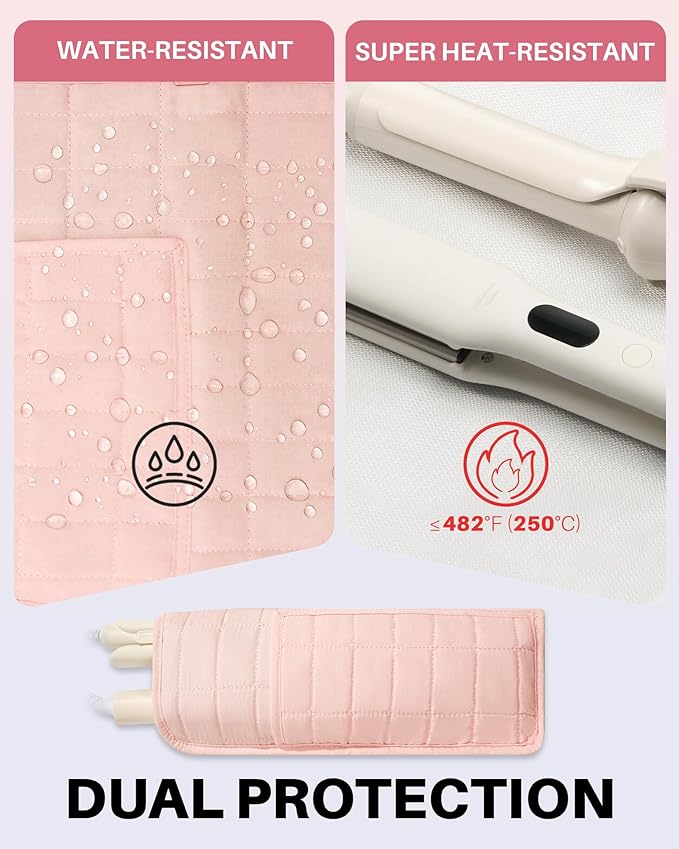 Hot Tools Travel Case with Heat Resistant Mat Pouch, Large Hair Tool Organizer Bag for Curling Iron Flat Iron Hair Dryer Hot Air Brush, Water Resistant Makeup Bag Gift for Women, Pink