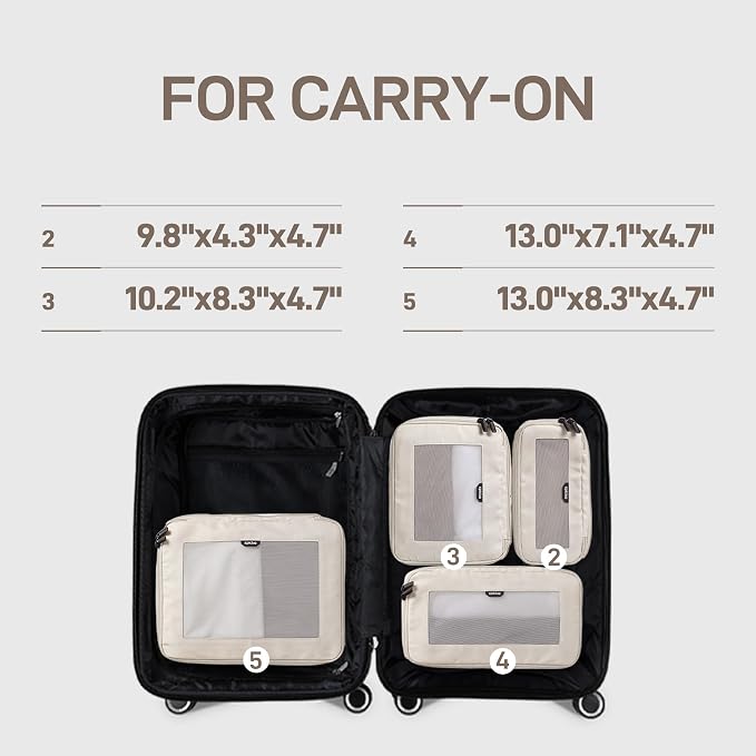 EPICKA TripCozy Compression Packing Cubes - 4 Set Durable Travel Organizer Bags with Mesh Top, Expandable Travel Accessories for Carry on, Luggage, Suitcase, Backpack (Beige)