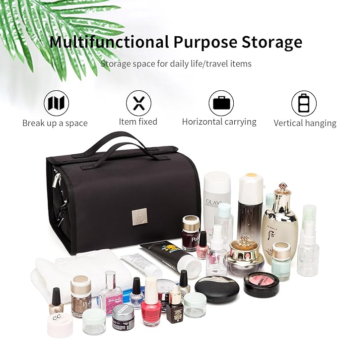 ROYALFAIR Roll Up Makeup Bag, Travel Toiletry Bag for Women with 4 Clear TSA Approved Pouches, Hanging Travel Organizer, Folding Cosmetic Bag for Men and Women