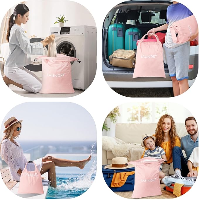 2 Pack Waterproof Travel Laundry Bag Set, Roll-Top Wet Dry Bag for Odor Control & Separating Dirty Clothes, Packable Space Saver Organizer for Gym, Swimming & Cruise Suitcases