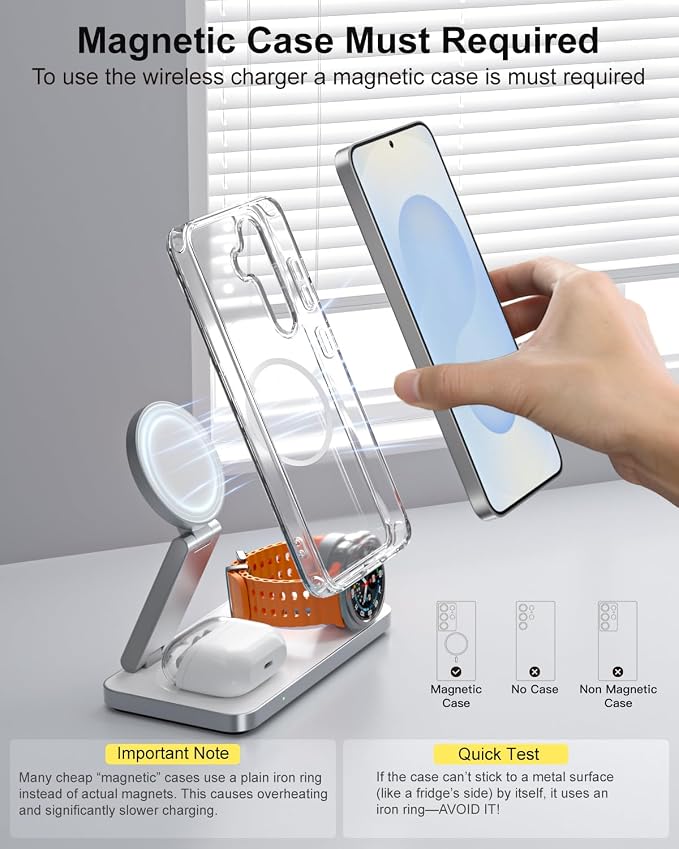 Qi2 25W Magnetic Wireless Charger for Samsung, 3 in 1 Fast Charging Station Compatible with MagSafe for Galaxy S26/S25/S24/S23/Ultra/Plus/Z Fold/Flip 7, Watch Ultra/8/7/6/5 & Buds with 35W Adapter
