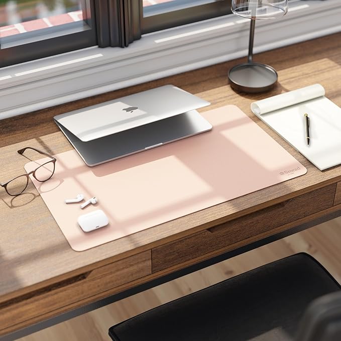 Smead Desk Pad, Vegan Leather Desk Mat with Non-Slip Faux Suede Backing, Perfect Desk Organizer for Office Decor, 23.6” x 13.7” Small, Dusty Rose (64839)