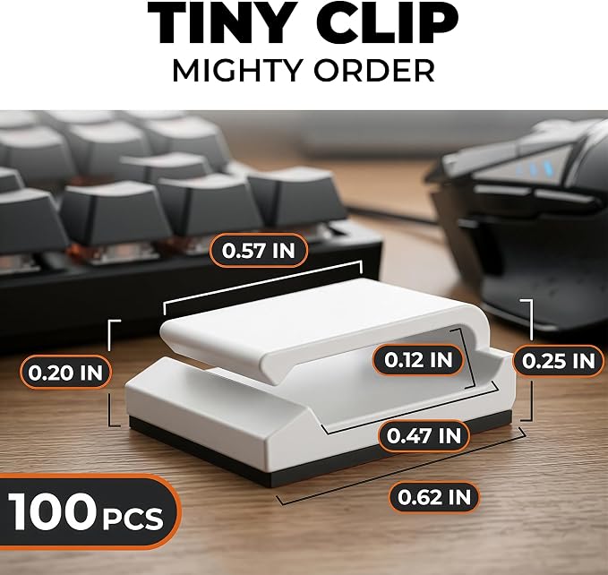 100 Pcs Adhesive Cable Clips for Wall and Desk - Self Adhesive Cord Holder and Cable Management Clips for USB, HDMI and Charging Cords, Led Light Strip Clips for Home Office, Car, RV, and Nightstand