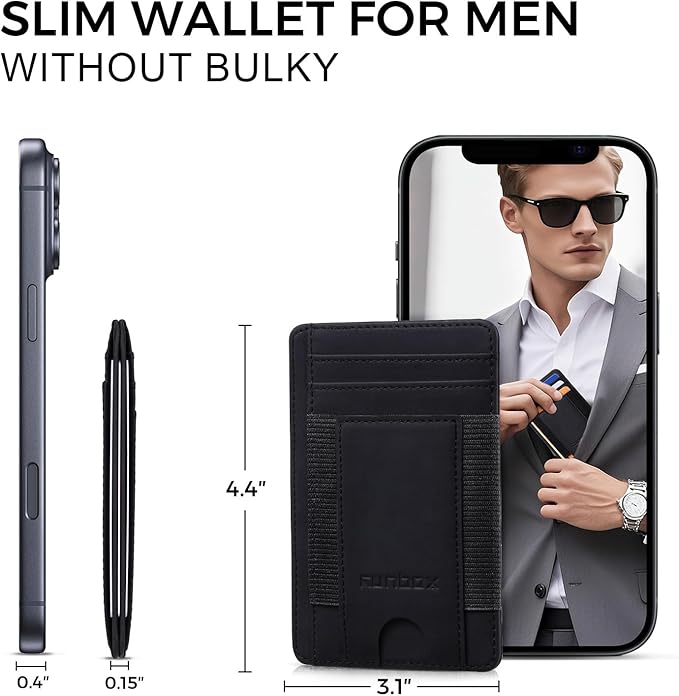 RUNBOX Slim Minimalist Wallet 8-12 Cards Front Pocket RFID Blocking Leather Small Thin Card Holder Wallets for Men and Women Gifts for Him
