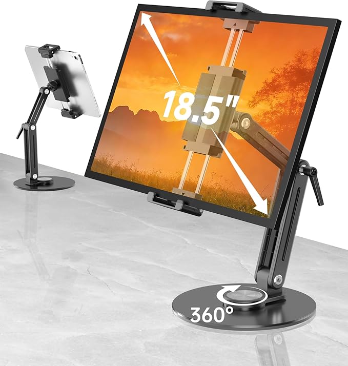 Portable Monitor Stand Desk Holder- Large Clamp Support up to 12.9 14.6 15.6 18.5 inch 360° Rotating Base Swivel for iPad Pro/Mini/Air/Surface Strong Bearing Weight Over 5.5lbs (Up to 17.3'')