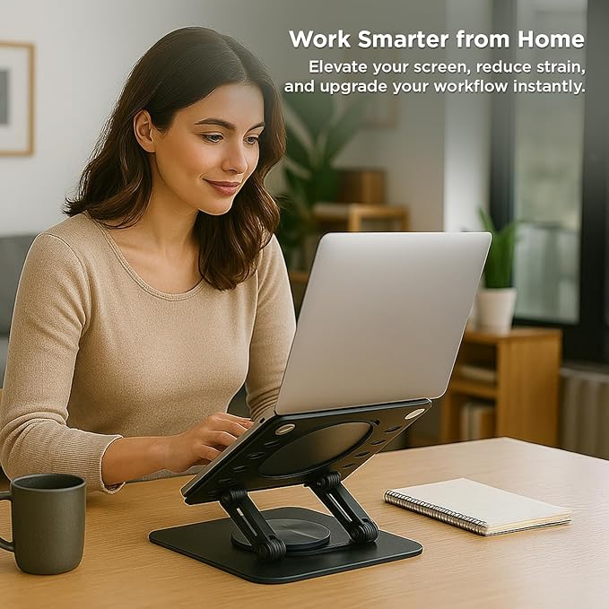 Uncaged Ergonomics Swivel Laptop Stand for Desk, Adjustable Computer iPad Stand for Desk w/ 360 Rotation, Portable Laptop Holder for Home Office Ergonomic Supplies (Black)