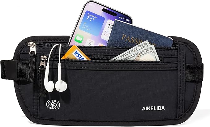 Money Belt - Slim Passport Holder RFID Blocking Travel Wallet Undercover Fanny Packs for Men Women - Black