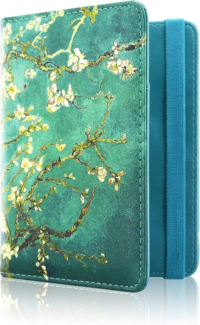 ACdream Passport Holder Cover, Leather Travel Wallet Case, RFID Blocking Document Organizer Protecrtor, with Slots for Credit Cards, Boarding Pass, for Women and Men, Blossom