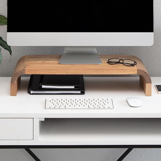 Anji Mountain Wood Monitor Stand Riser Desk Desktop Organizer Table for Home, Office Workspace, Laptop Riser, Ergonomic Design Stand for Gaming Setup, Mango
