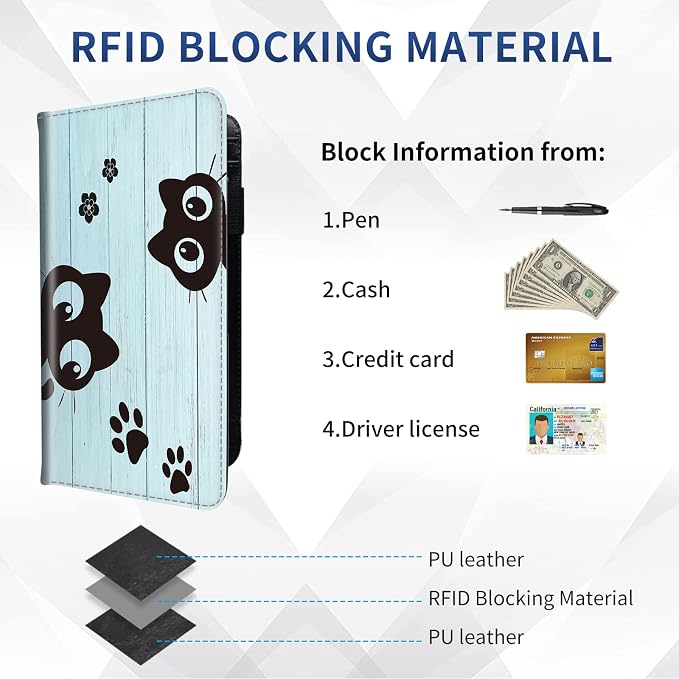 DEGDFSGR Checkbook Cover PU Leather Checkbook Covers for Women for Duplicate Checks, Check Book Covers with RFID Blocking Function for Personal Checkbook (Wooden Cat)