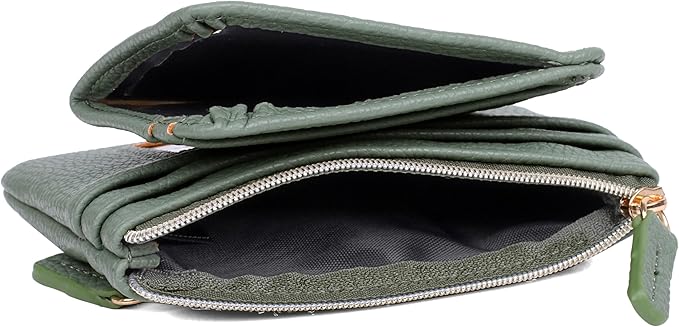 Julia Buxton Vegan Leather Wallet with Zipper, ID Windows, RFID Blocking, Card Slots & Key Ring, Compact Coin & Card Holder Case, Gift Idea, Classic Sage