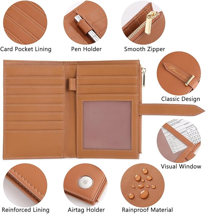 VanFn Airtag Passport Holder, RFID Travel Passport Wallet, Family Passport Holder, Ladies Bifold Air Tag Wallets, Slim Leather Credit Card Wallet For Women, Trip Document Organizer P.Travel Series