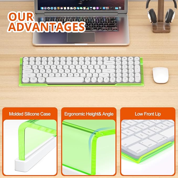 Richboom Epoptic Green Acrylic Tilted Computer Keyboard Holder for Easy Ergonomic Typing, Keyboard Stand for Office, Home, School, Fluorescent Green