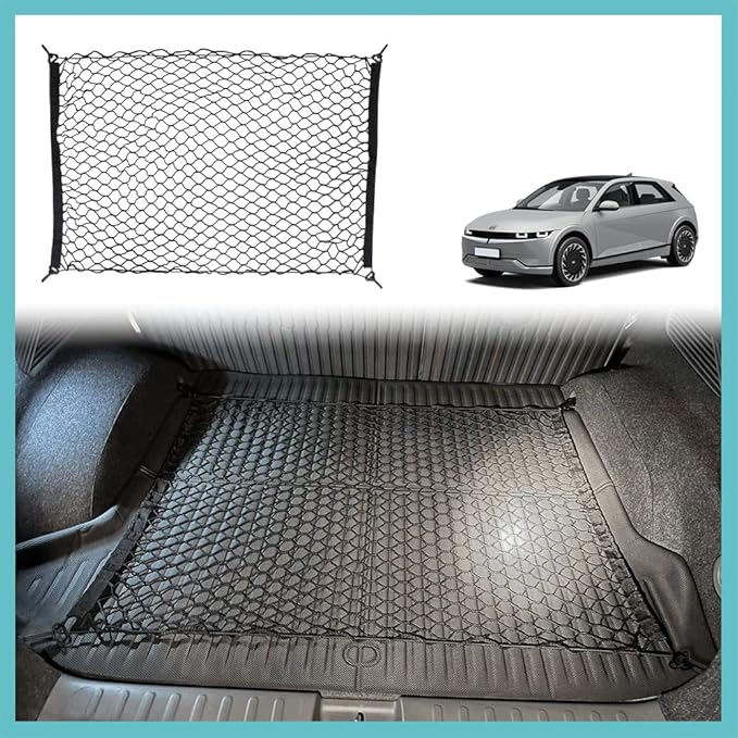 BestEvMod for Ioniq5 Cargo Mesh Net Accessories,Stretchable Trunk Organizer Cargo Net Elastic Mesh with Hooks Compatible with Hyundai Ioniq 5 2022-2026 Accessories