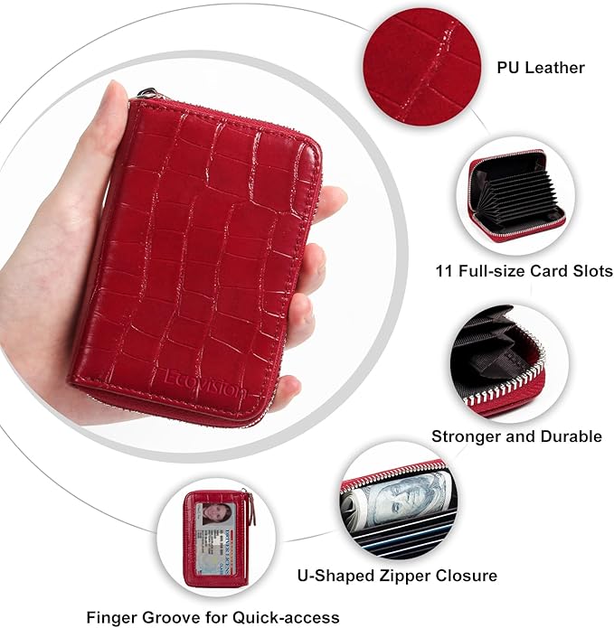 EcoVision Credit Card Holder RFID Card Case Wallet, Small Accordion Zipper Card Case Holder, Card Organizer Case for Women Men
