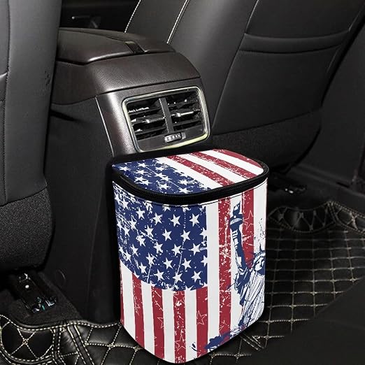 Biyejit USA Statue of Liberty Car Trash Bin Collapsible Car Organizers and Storage for Front Seat Multipurpose Trash Bag Automotive Garbage Can Car Accessories Interior Car Organizer 4th of July Gift