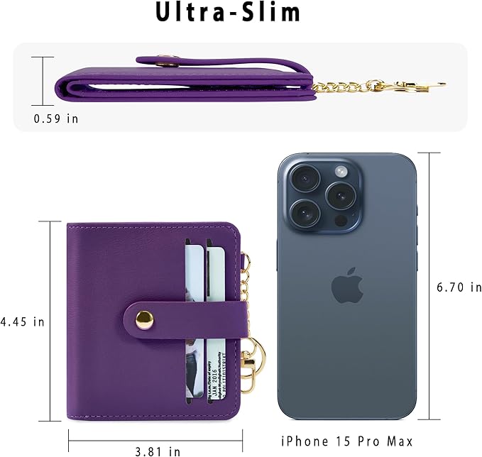 Airkit Small Wallets Woman RFID Blocking Leather Credit Card Holder - with ID Window - Card Wallets for Women - with Zipper Coin Purse - Keychain Wallet