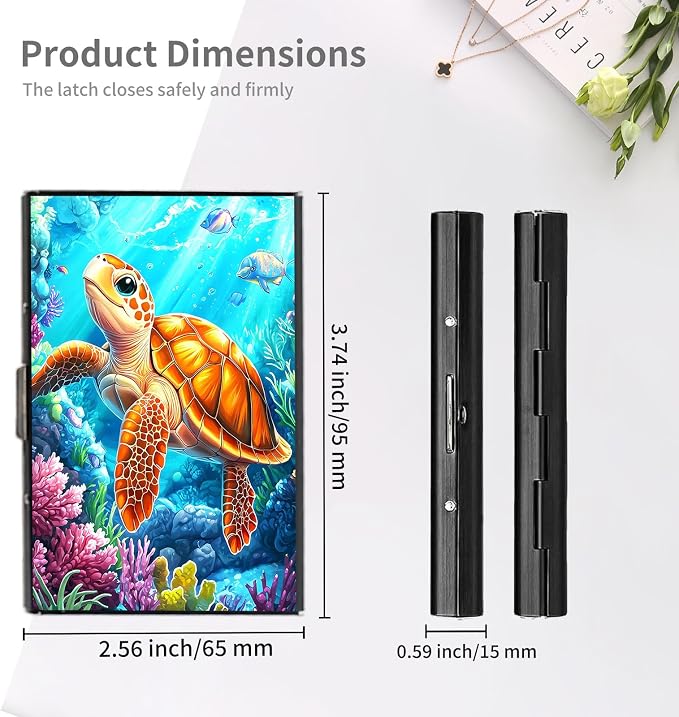 RFID Metal Wallet Credit Cards Holder Slim Mini Business Card Holder Metal ID Case Gift for Men Women,Cartoon Turtle