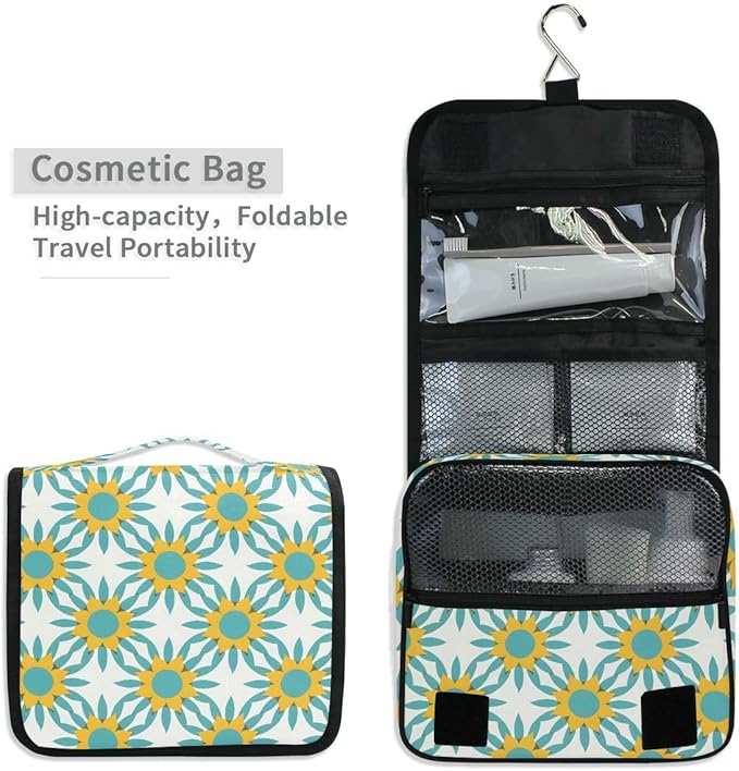 Hanging Travel Toiletry Bag Sunflowers Starburst Turquoise Kit Makeup Case Cosmetics Organizer for Men Women