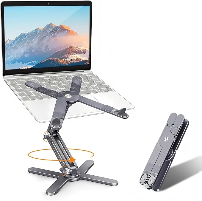 Moallia N86 360 Rotating Laptop Stand, Adjustable Height & Angle, Ergonomic Metal Riser for Desk Collaborative Work, Fully Foldable for Easy Storage, Fits All MacBook & Laptops up to 16 inches, Grey