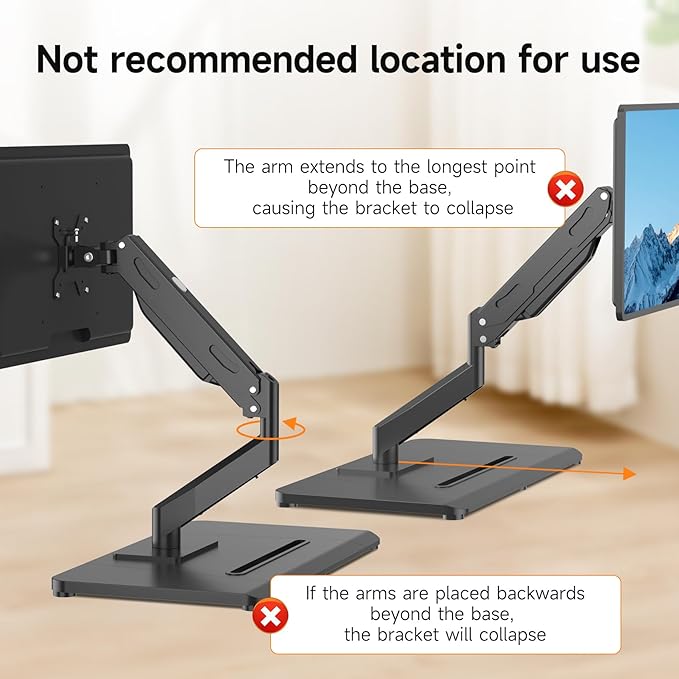 Pholiten Adjustable Monitor Arm with Gas Spring for 17-32 inch Screens,Pneumatic VESA Computer Mount with Base,Freestanding Full Motion Monitor Desk Stand Holds up to 22 lbs.