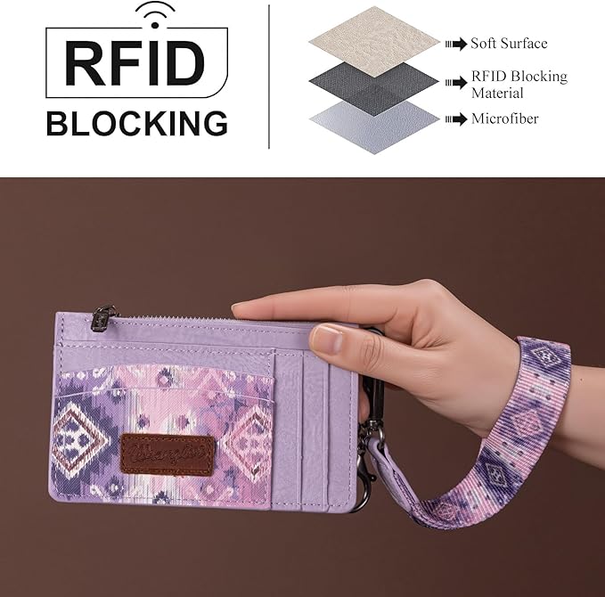 Montana West X Wrangler Aztec RFID Credit Card Holder Slim Wallet Keychain Wristlet Women Wallet Small Ladies Female Wallets, Card Cases & Money Organizers with Coin Purse