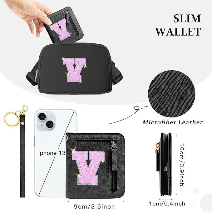 COSHAYSOO Mini Wallet with RFID Blocking Initial Monogrammed for Girls Birthday Valentines Easter Mothers Nurse Day Graduation Thanksgiving Appreciation Halloween Christmas New Year Gifts Black V
