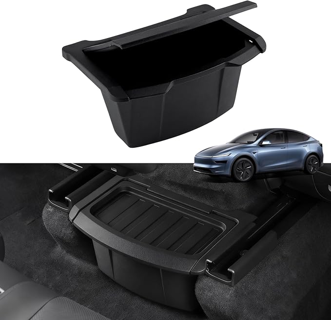 Rear Center Console Organizer for Tesla Model Y Juniper 2025 2026, Backseat Storage Box Under Center Console Trash Can Bins with Anti-Slip Lid Cover, New Model Y Interior Accessories