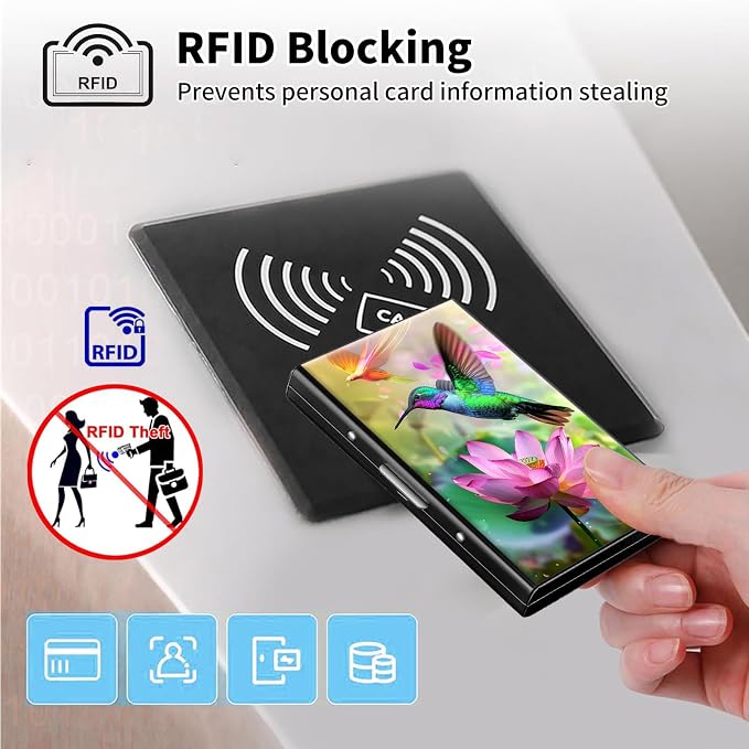 Metal Wallet,Credit Card Holder for Women Men,RFID Blocking Card Holder Wallet Mini Slim Aluminum Wallet ID Case Hard Card Case Business Card Holder Case,Hummingbird Lotus