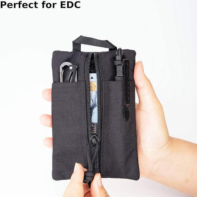 Small EDC Pouch EDC Pocket Organizer, Durable Small Tool Pouch for Men, Zippered Neck Wallet with Paracord Lanyard, Holds Flashlight, Multitool, Pen, Notebook - Tactical EDC Bag