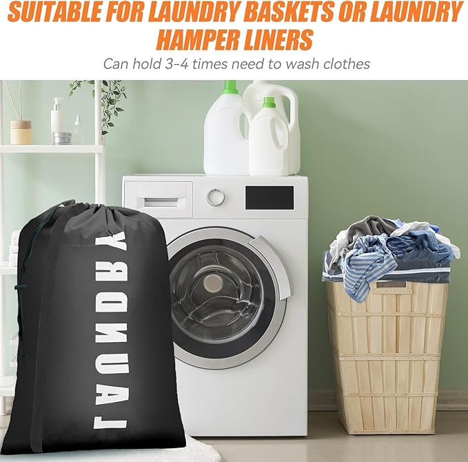 Isink Heavy Duty Laundry Bag with Strap,2 Pack Travel Laundry Bags for Dirty Clothes,24" x 36" Large Laundry Bag for Traveling,Camping,Dorm (Black+ Gray)