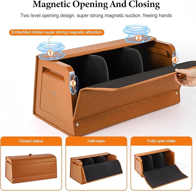 Ergocar Car Trunk Storage Organizer Leather Car Storage Box Clean Tool Accessories Container Folding Magnetic Cover Waterproof Suitable for SUV/Truck/Automotive