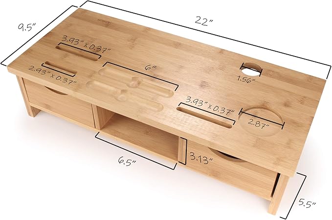 KINSON Bamboo Desk Organizers and Storage / Laptop Desk Riser - 1 Unit
