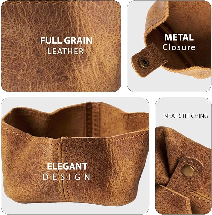 Full Grain Vintage Brown Leather Mini Coin Pocket | Leather Coin Pouch |Change Holder for Men & Women (Antique Brown)