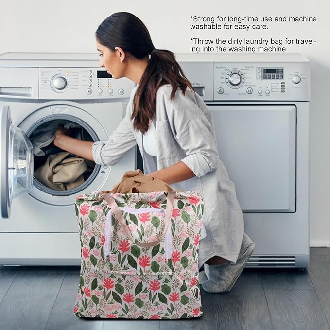 2 Pack Travel Laundry Bag with Handle and Drawstring, Expandable Foldable Dirty Clothes Bags with Hook and Zipper, Lightweight Waterproof Laundry Hamper Liner for Travel, Home, College Dorm,