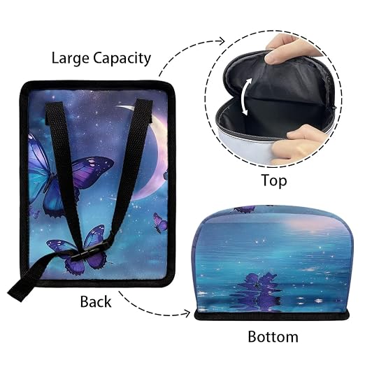 Talayituse Butterfly Moon Cloud Galaxy Print Car Trash Can with Lid, Leak Proof Auto Trash Bag Hanging Vehicle Garbage Can Multipurpose Storage Container for Back Seat Road Trip