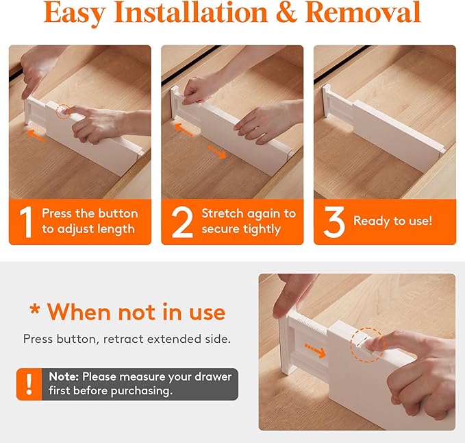 Lifewit 5 Pack 4" High Drawer Dividers 28-43.5cm/11-17" Adjustable Drawer Organizer for Clothes/Utensils, Expandable Drawer Separator in Dresser/Kitchen/Bedroom/Office Organization & Storage Beige