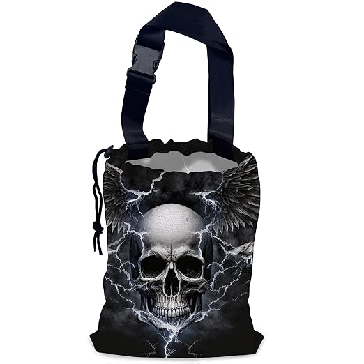 Skull Lightning Car Garbage Bag,Waterproof Small Car Trash Bag Hanging Back of Seat,Drawstring Hanging Car Trash Bag with Adjustable Buckle for Car Accessories