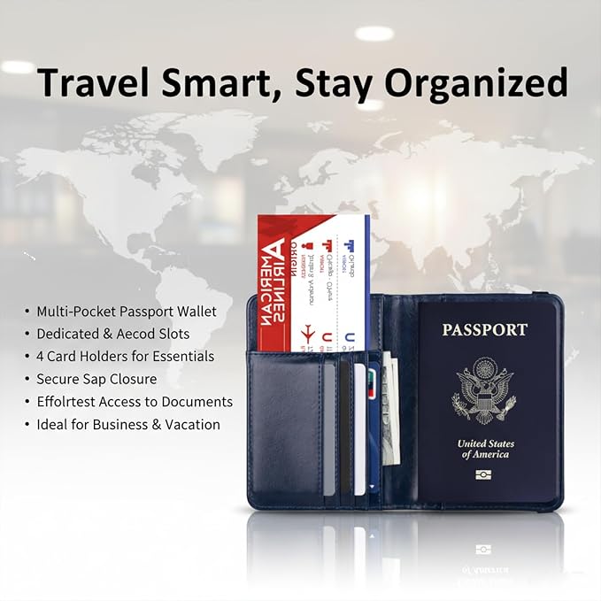 RFID Passport Holder for Travel, Leather Passport Cover RFID Blocking, Slim Durable Passport Wallet Organizer for Men Women, Travel-Friendly Case (Pink)