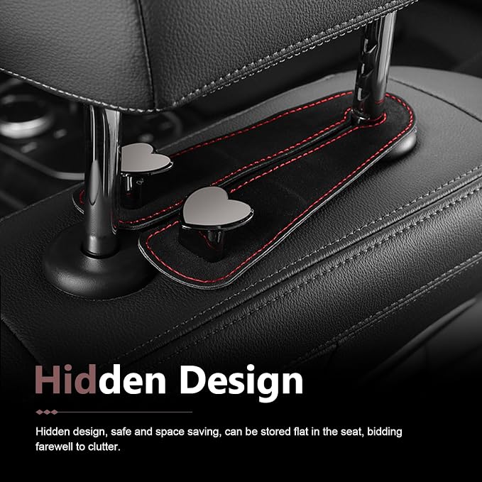2 PCS Car Seat Backpack Hooks, Alloy High Load-bearing Seat Headrest Double Hooks, 2-in-1 Multifunctional Storage Hangers Phone Holder, Universal for Most Cars (Black)
