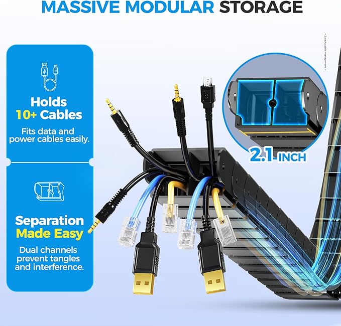 Cinati 52 Inch Vertebrae Cable Management, Black Under Desk Vertebrae Cable Management Kit, Adjustable Length Wire Sleeve for Standing Desk, Cord Organizer for Office - 2 Way Mounting (Tape or Screw)