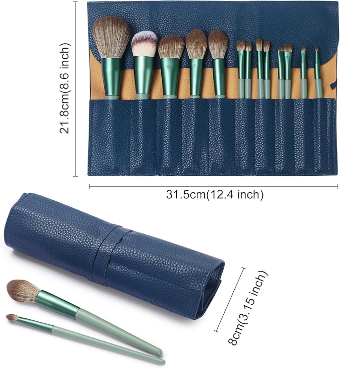 Bird&Fish Makeup Brush Case Travel, makeup brush case roll up,brush holder makeup,Holder Organizer Brushes Pouch Cosmetic Bag for Travel，Rolling Bag Storage Case PU Leather